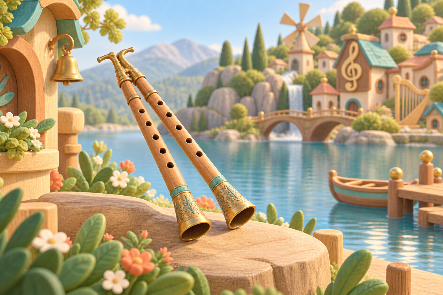 Illustration de Aulos pour Melodiwi, direction artistique du village-boîte à musique.