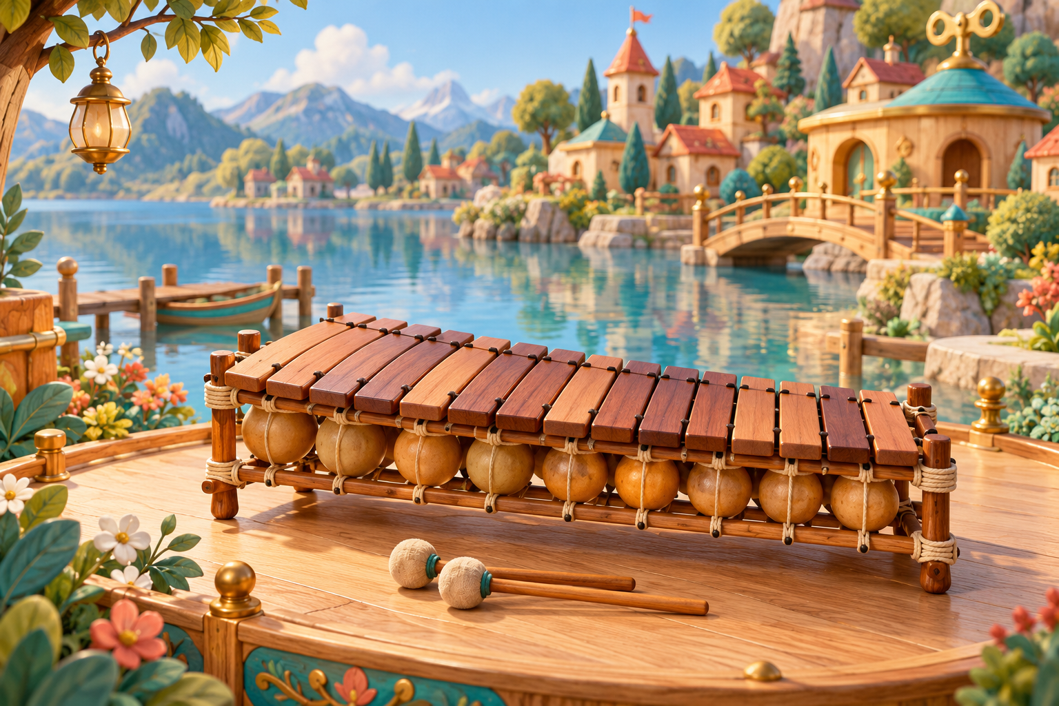 Illustration de Balafon Chromatique pour Melodiwi, direction artistique du village-boîte à musique.