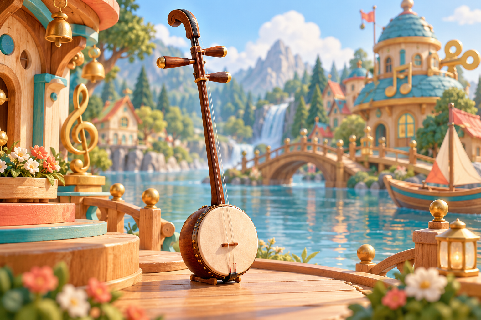 Illustration de Banhu pour Melodiwi, direction artistique du village-boîte à musique.