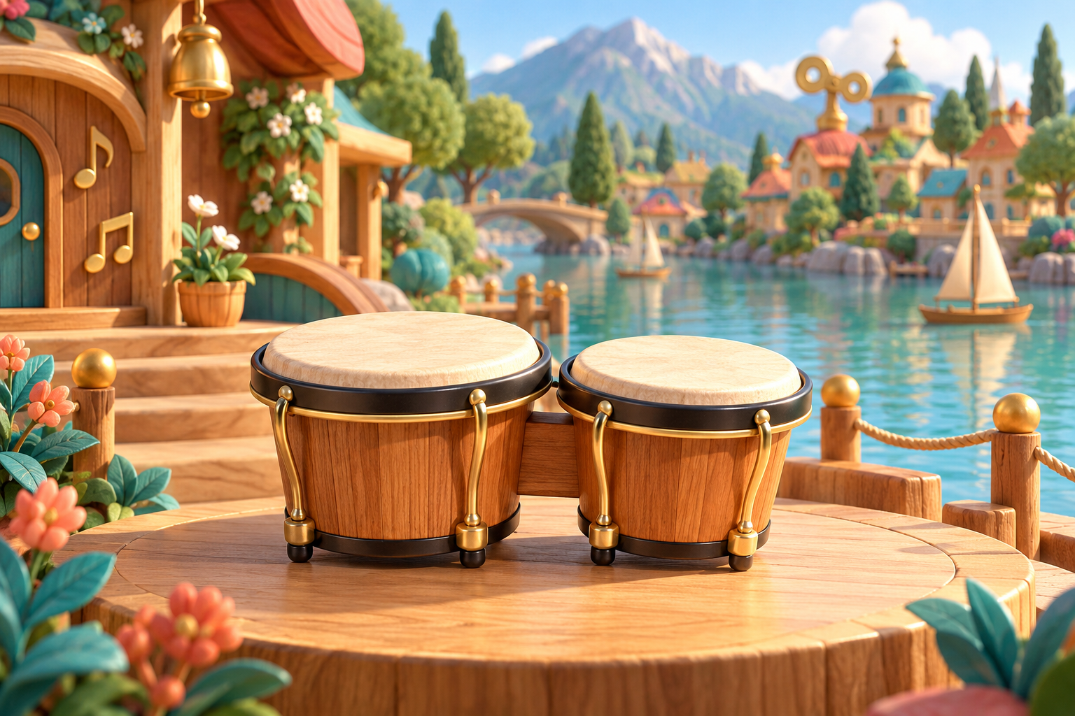 Illustration de Bongos pour Melodiwi, direction artistique du village-boîte à musique.
