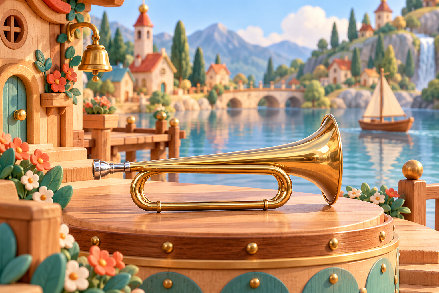 Illustration de Bugle pour Melodiwi, direction artistique du village-boîte à musique.