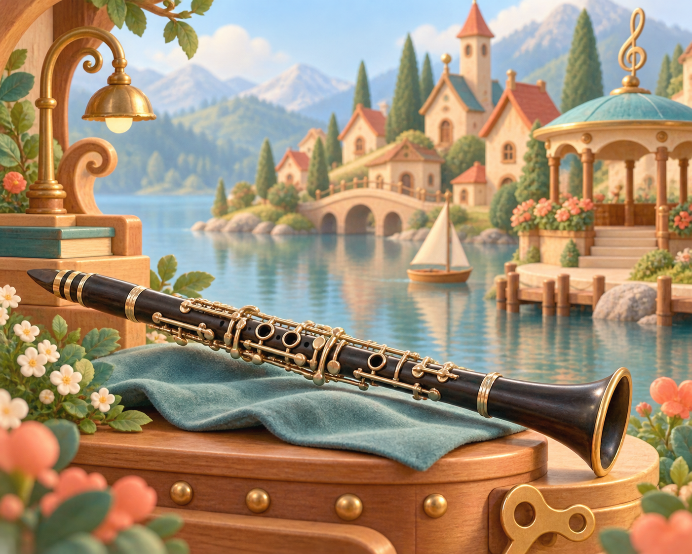 Illustration de Clarinette ancienne pour Melodiwi, direction artistique du village-boîte à musique.