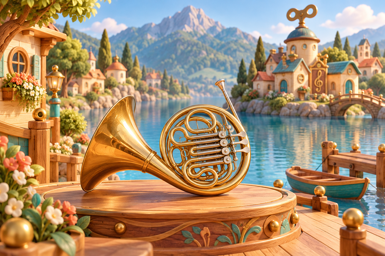 Illustration de Cor d'harmonie pour Melodiwi, direction artistique du village-boîte à musique.