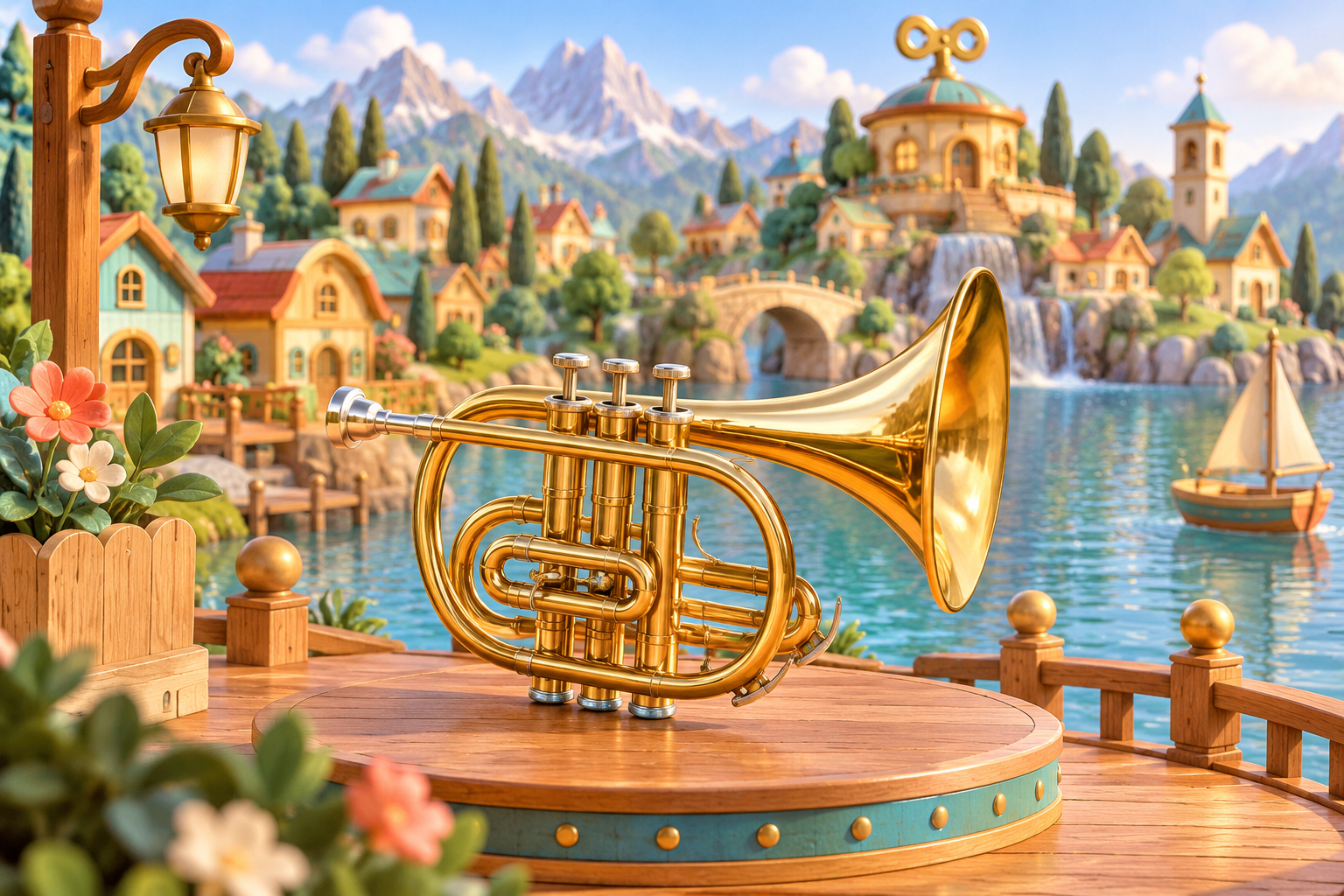 Illustration de Cornophone pour Melodiwi, direction artistique du village-boîte à musique.