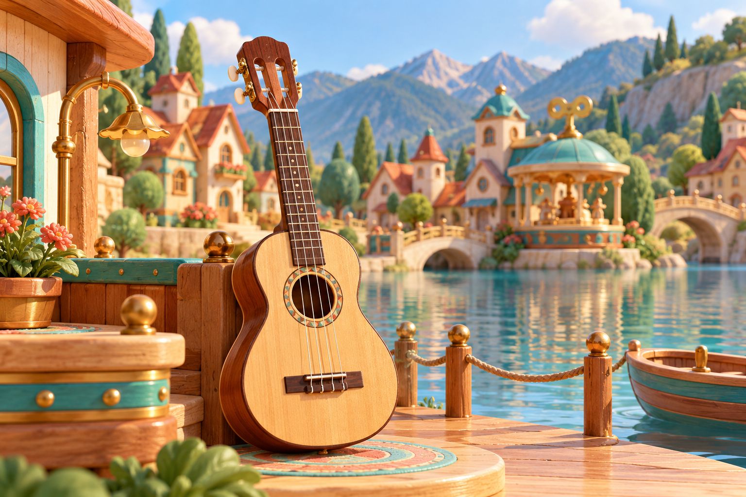 Illustration de Cuatro pour Melodiwi, direction artistique du village-boîte à musique.