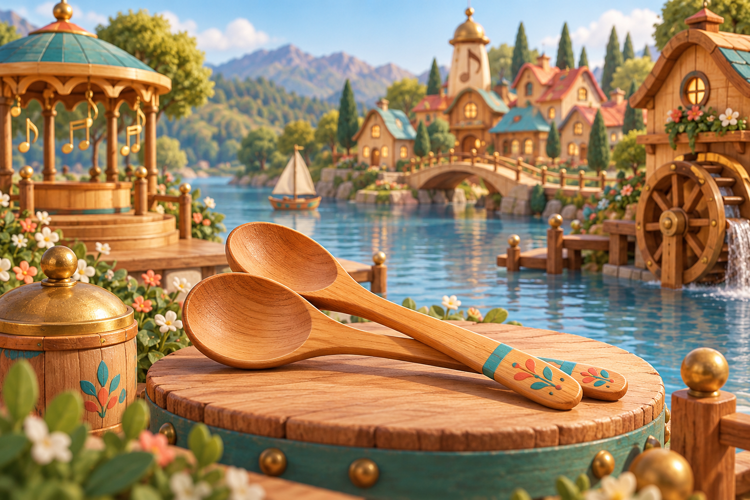 Illustration de Cuillères pour Melodiwi, direction artistique du village-boîte à musique.