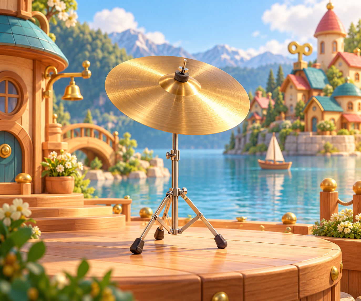 Illustration de Cymbale crash pour Melodiwi, direction artistique du village-boîte à musique.