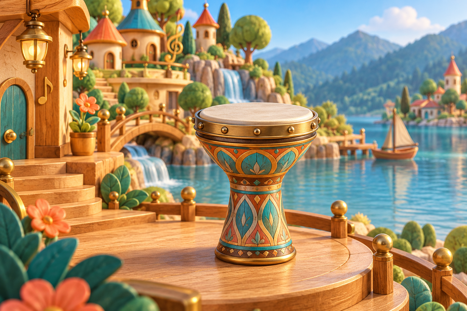Illustration de Darbouka pour Melodiwi, direction artistique du village-boîte à musique.