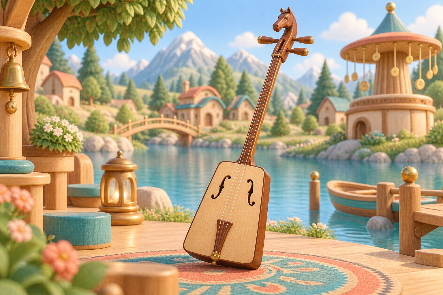 Illustration de Doshpuluur pour Melodiwi, direction artistique du village-boîte à musique.