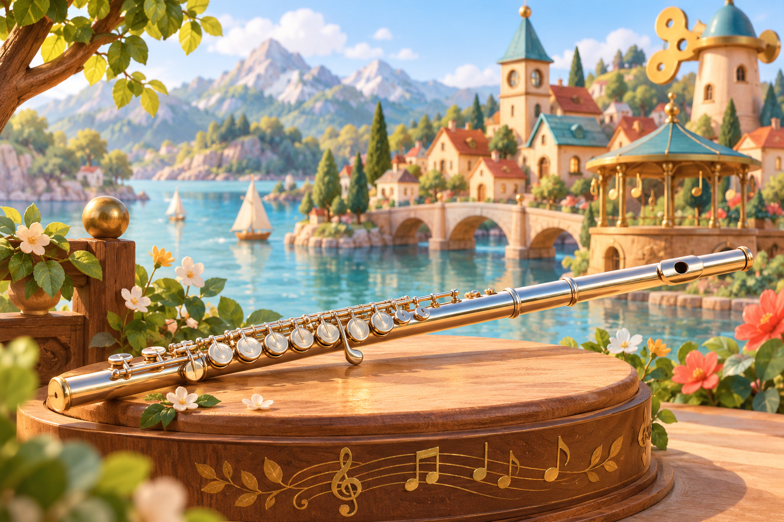 Illustration de Flûte en sol pour Melodiwi, direction artistique du village-boîte à musique.