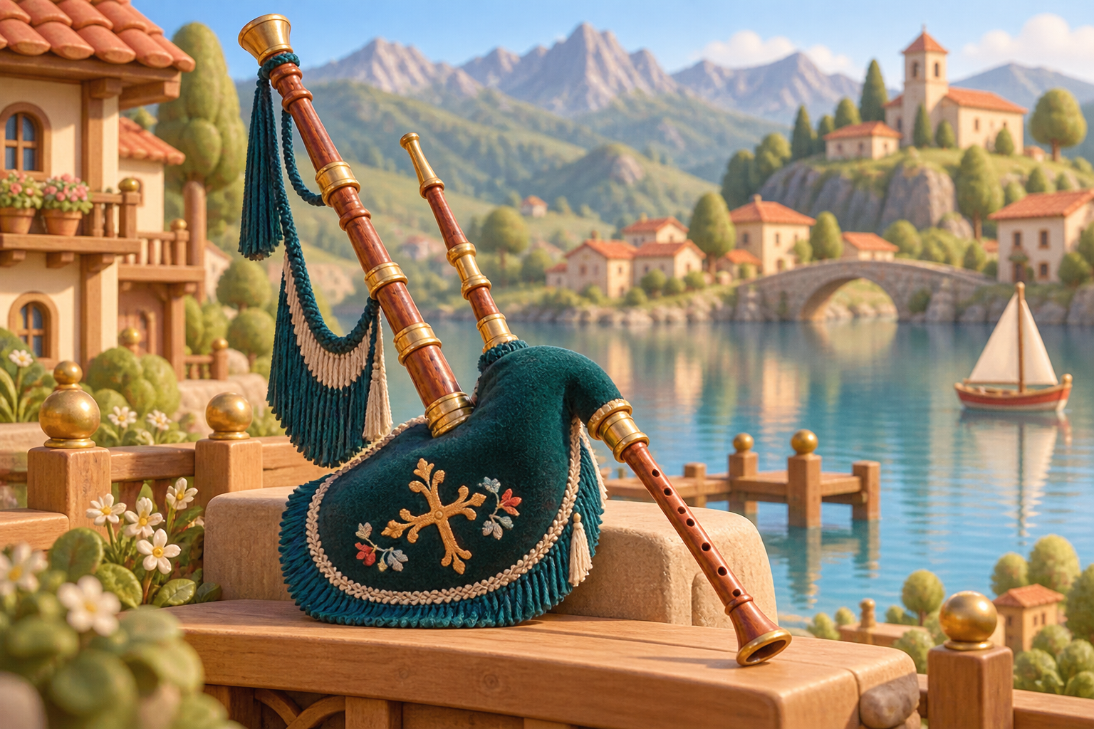 Illustration de Gaita asturiana pour Melodiwi, direction artistique du village-boîte à musique.