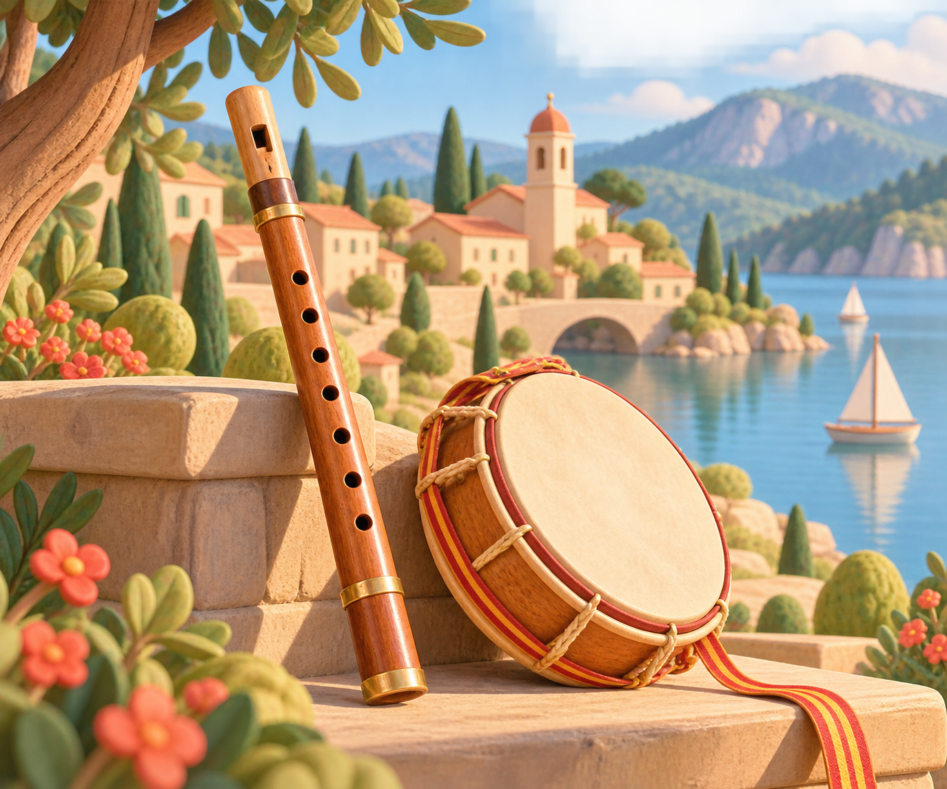 Illustration de Galoubet-tambourin pour Melodiwi, direction artistique du village-boîte à musique.