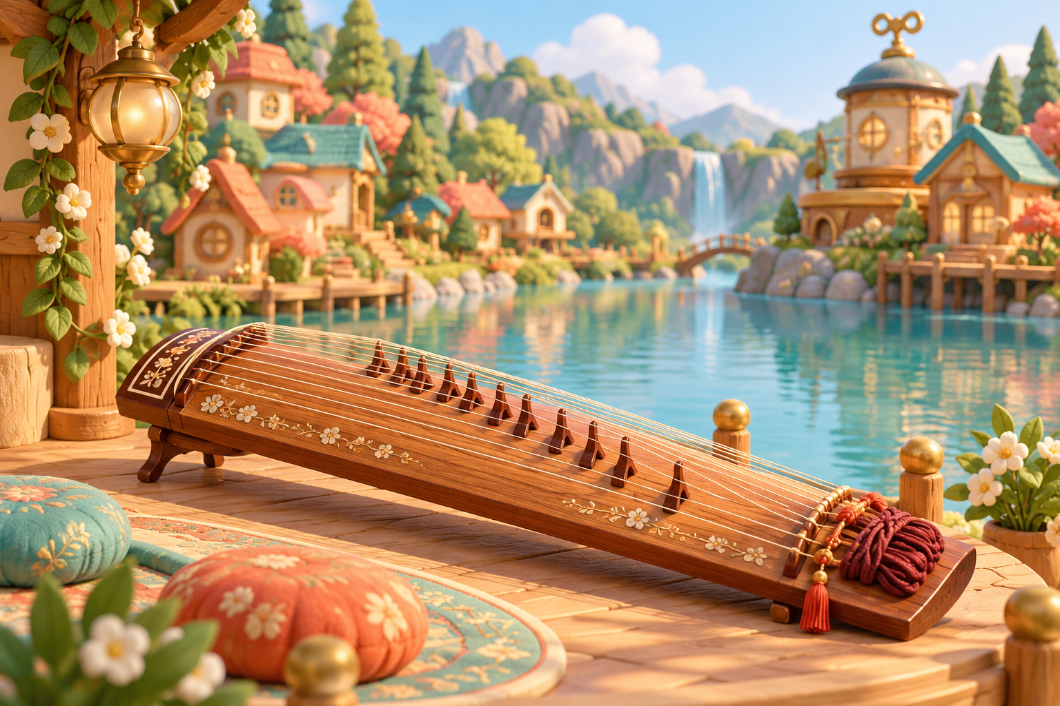 Illustration de Gayageum pour Melodiwi, direction artistique du village-boîte à musique.
