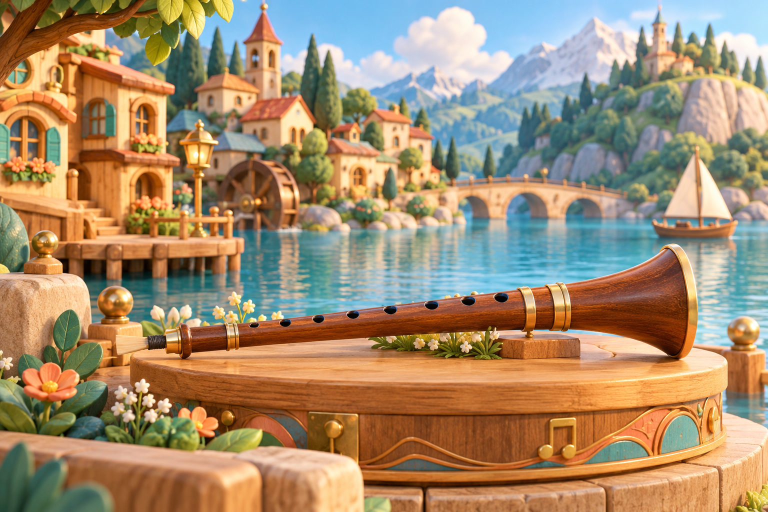 Illustration de Gralla pour Melodiwi, direction artistique du village-boîte à musique.