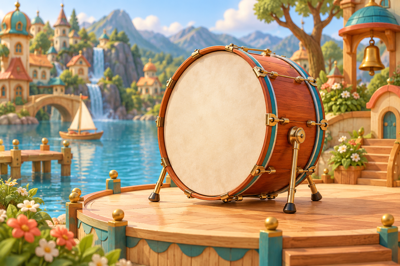 Illustration de Grosse caisse pour Melodiwi, direction artistique du village-boîte à musique.