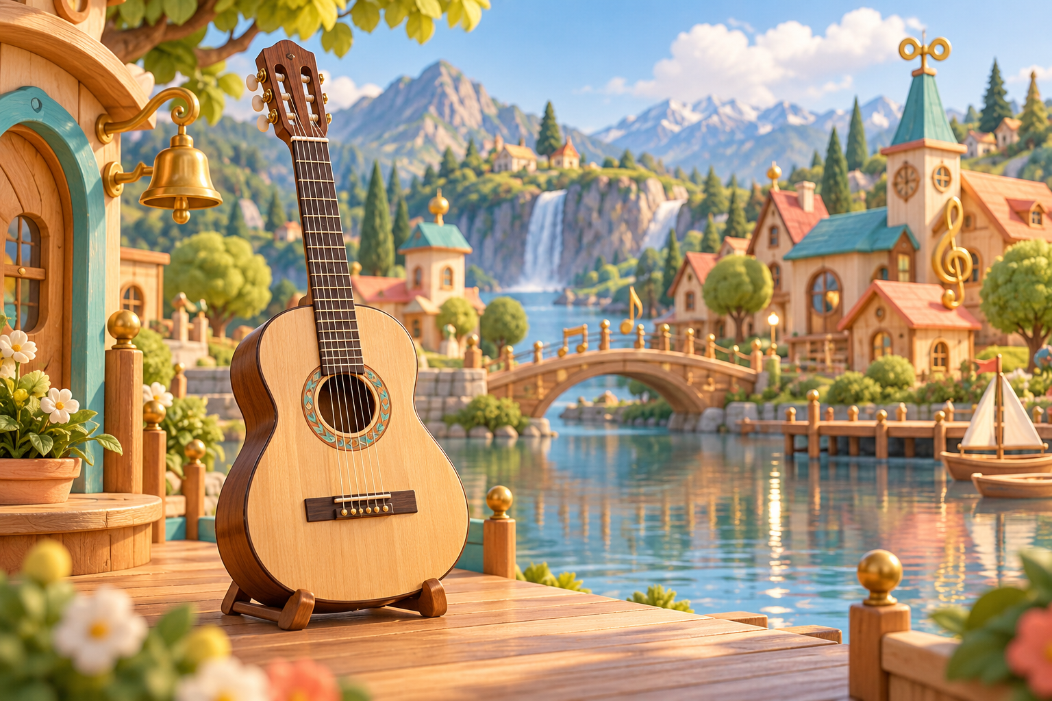 Illustration de Guiterne pour Melodiwi, direction artistique du village-boîte à musique.