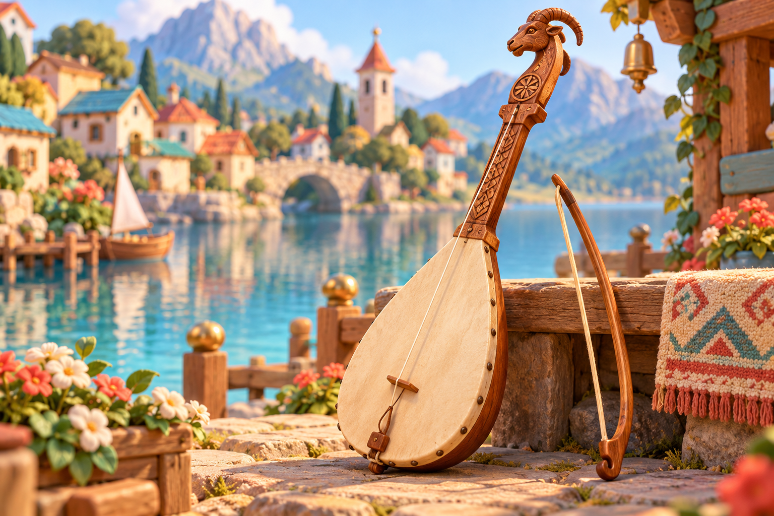 Illustration de Gusle pour Melodiwi, direction artistique du village-boîte à musique.