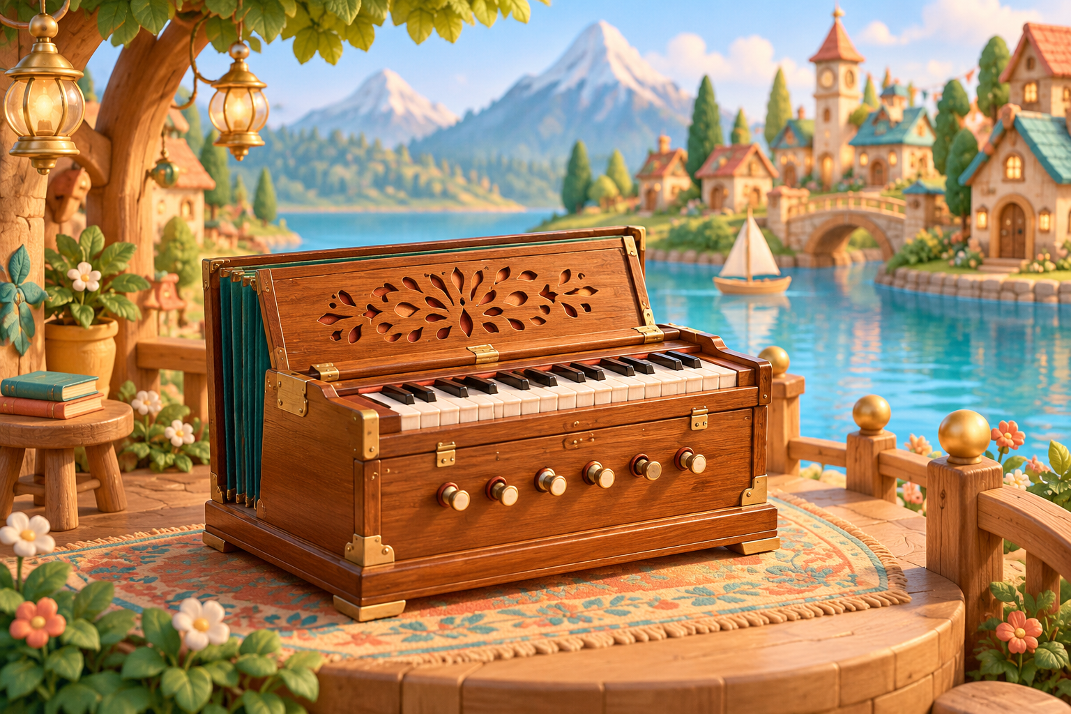 Illustration de Harmonium pour Melodiwi, direction artistique du village-boîte à musique.