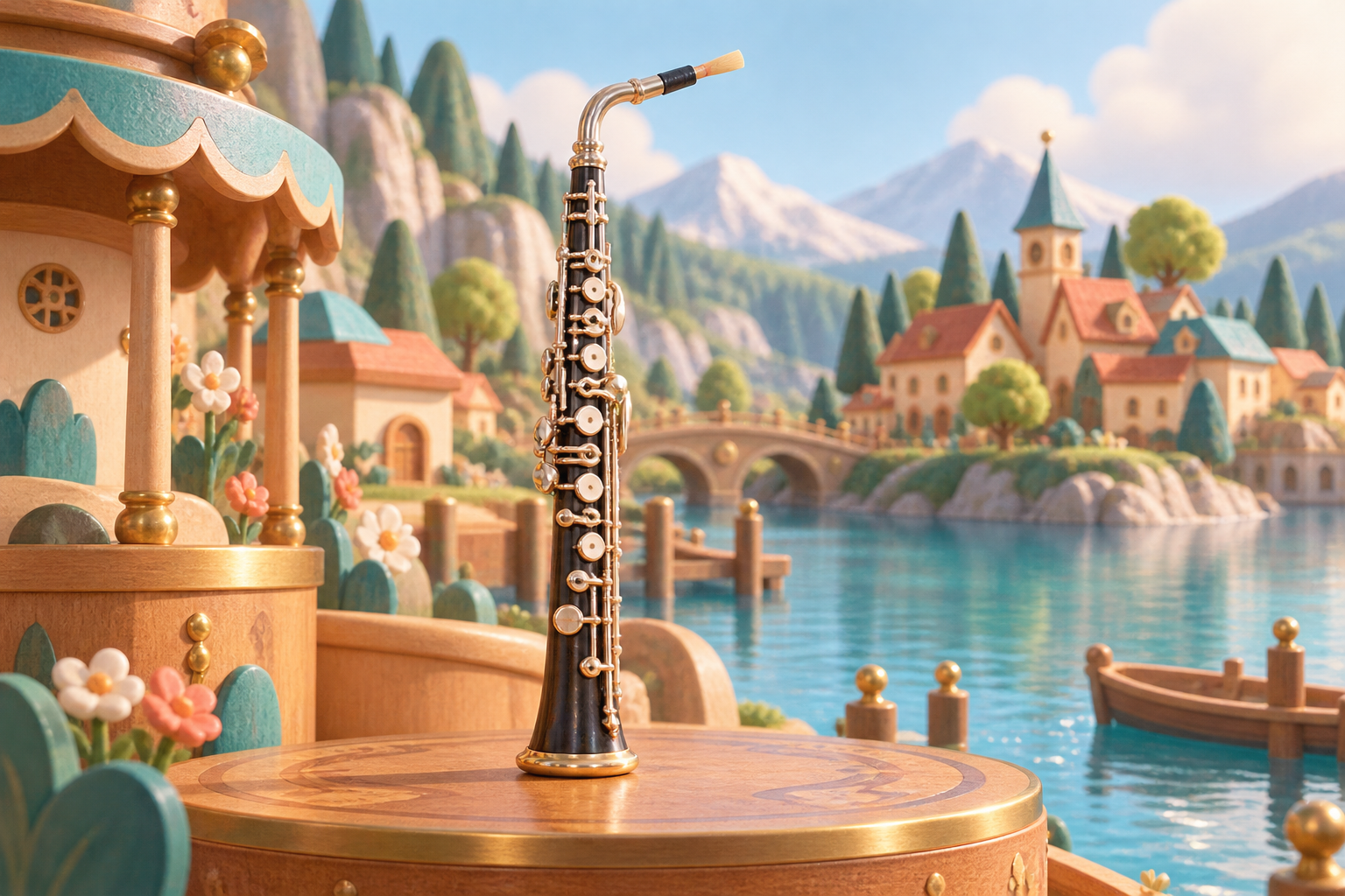 Illustration de Heckelphone piccolo pour Melodiwi, direction artistique du village-boîte à musique.