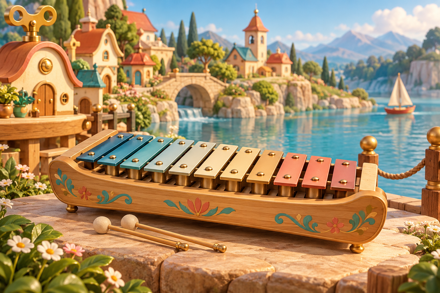 Illustration de Instrument multidiapason pour Melodiwi, direction artistique du village-boîte à musique.