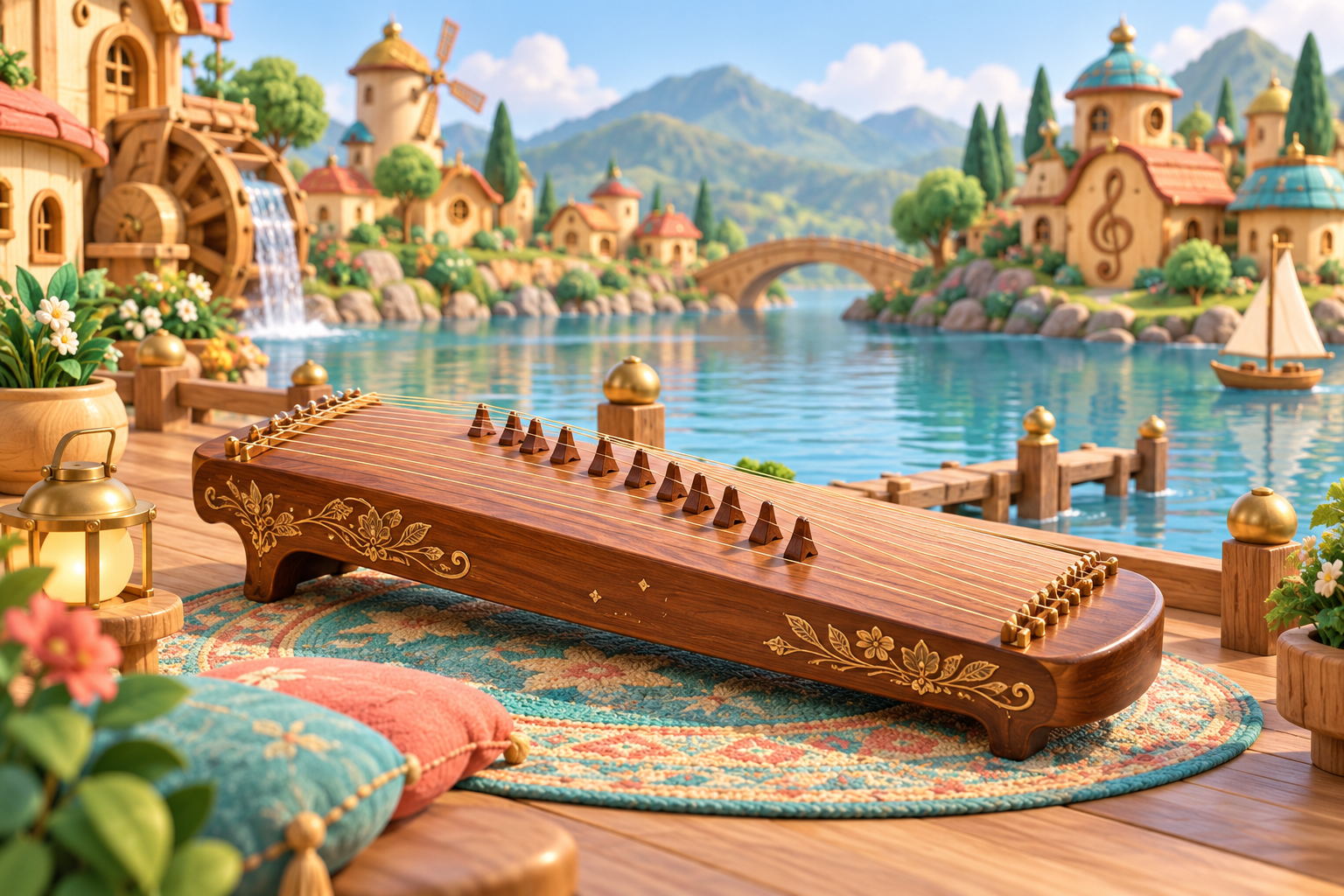 Illustration de Kacapi pour Melodiwi, direction artistique du village-boîte à musique.