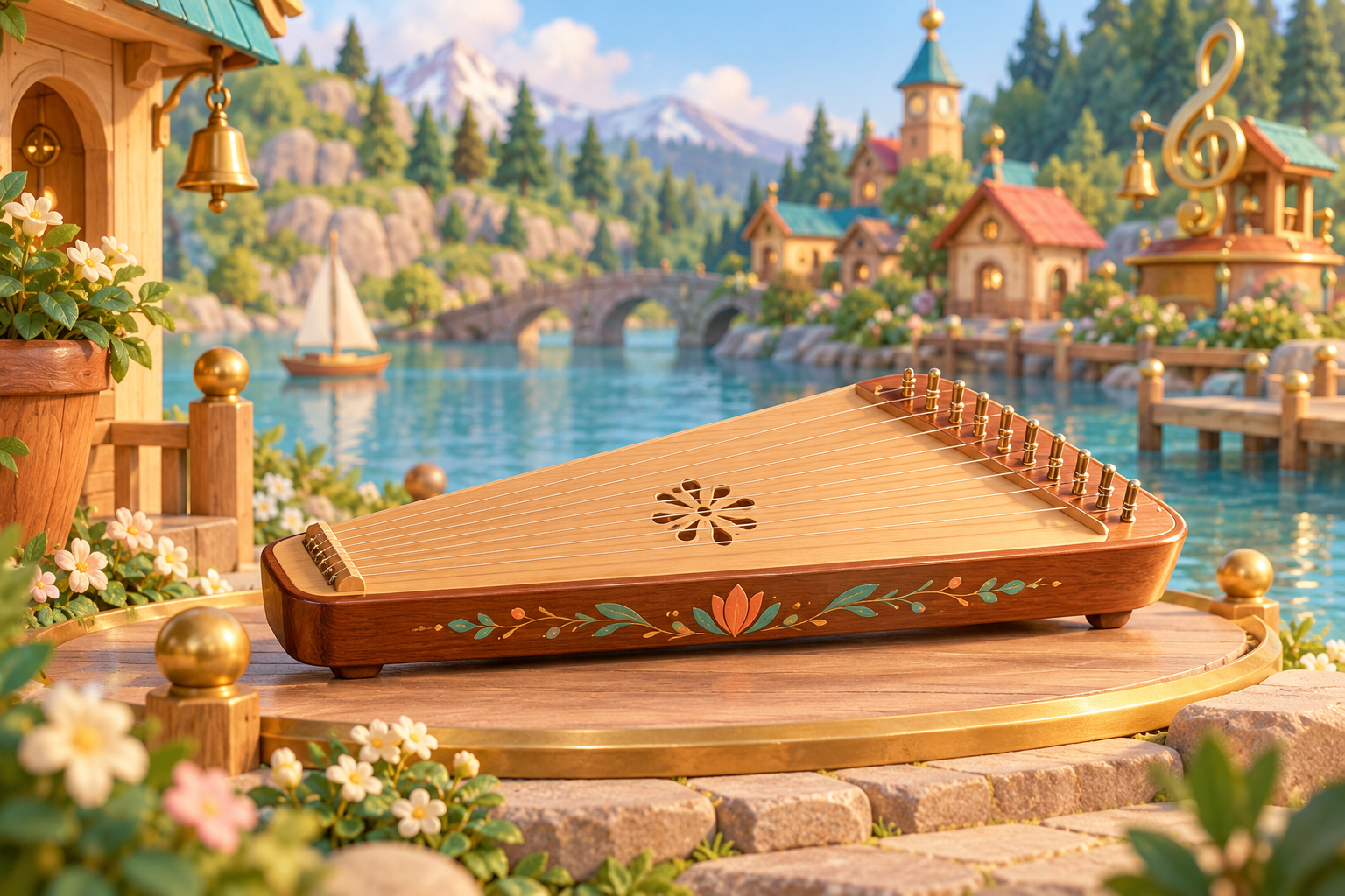 Illustration de Kantele pour Melodiwi, direction artistique du village-boîte à musique.