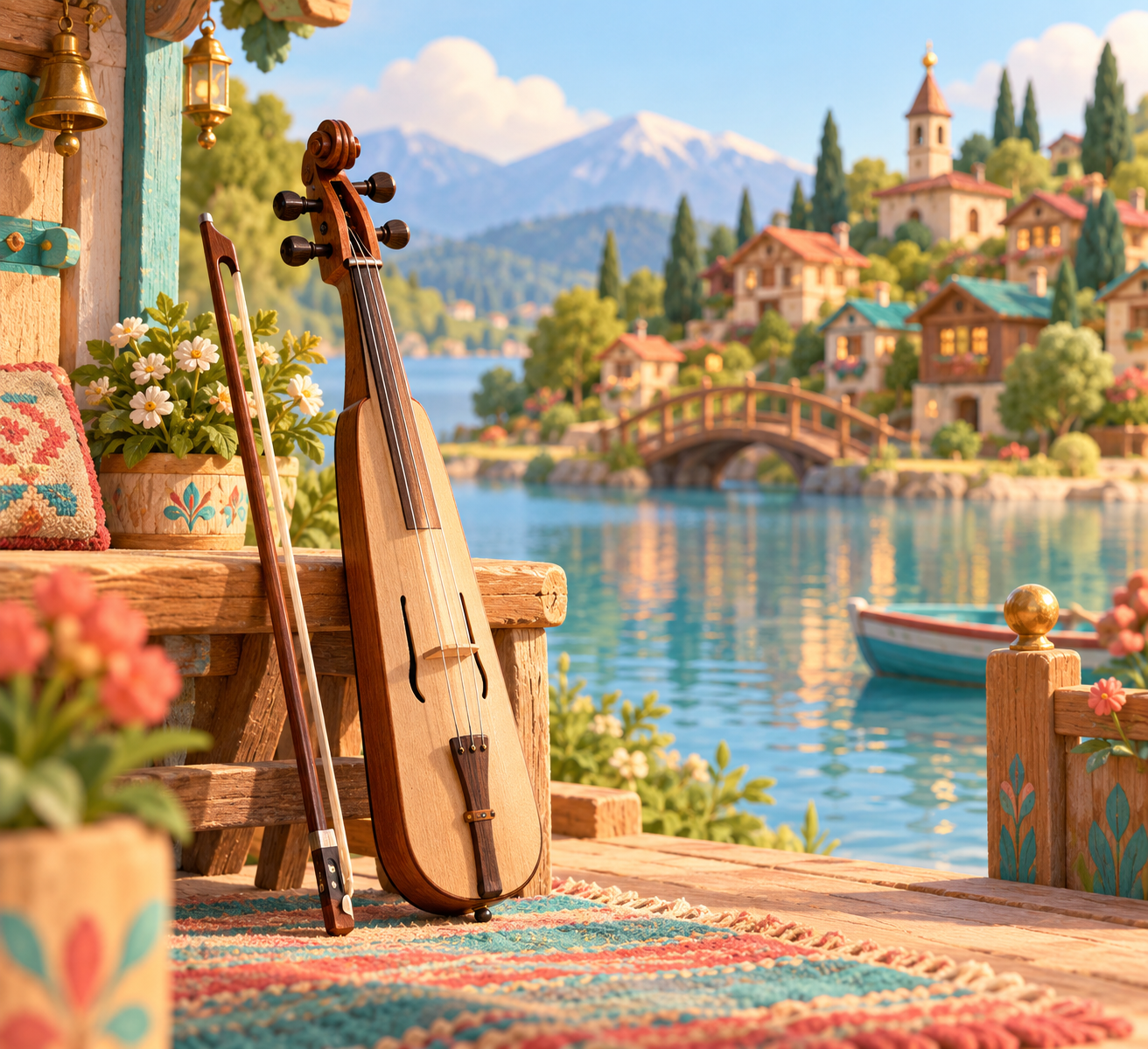 Illustration de Kemençe pour Melodiwi, direction artistique du village-boîte à musique.