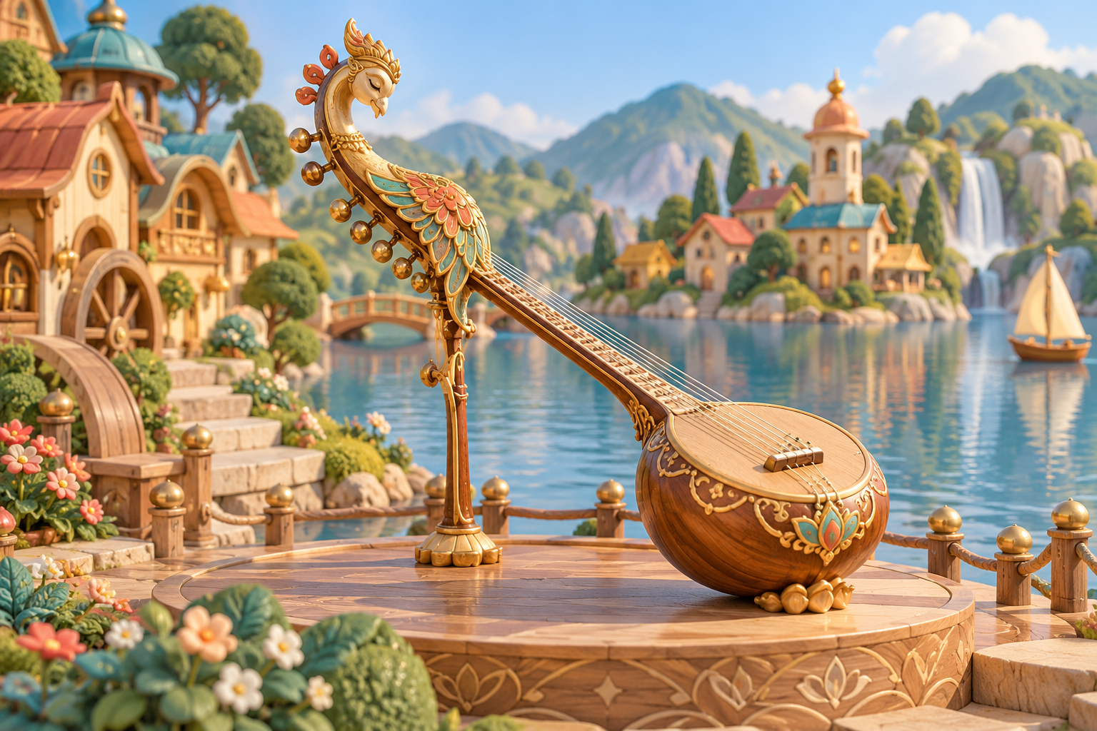 Illustration de Kinnari vînâ pour Melodiwi, direction artistique du village-boîte à musique.