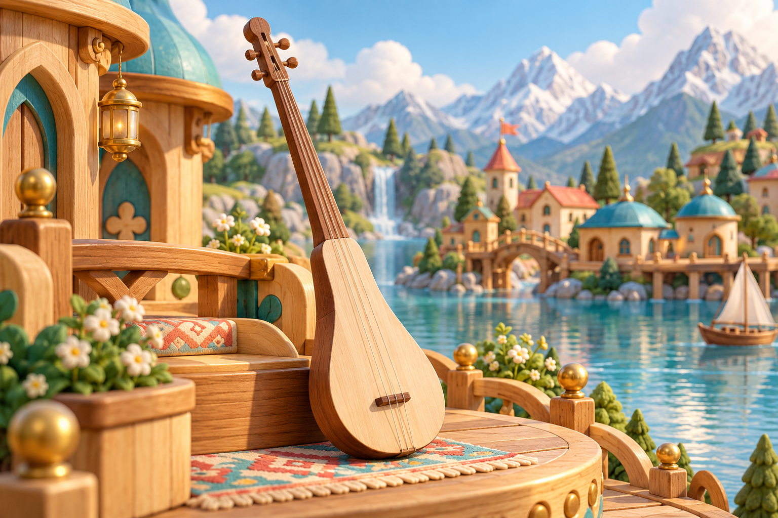 Illustration de Komuz pour Melodiwi, direction artistique du village-boîte à musique.