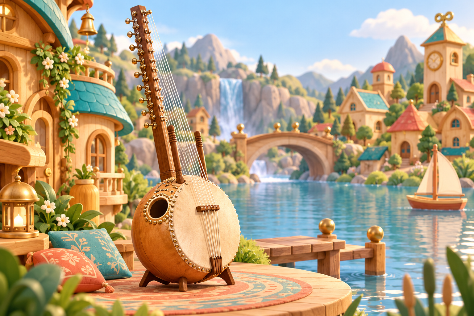 Illustration de Kora pour Melodiwi, direction artistique du village-boîte à musique.