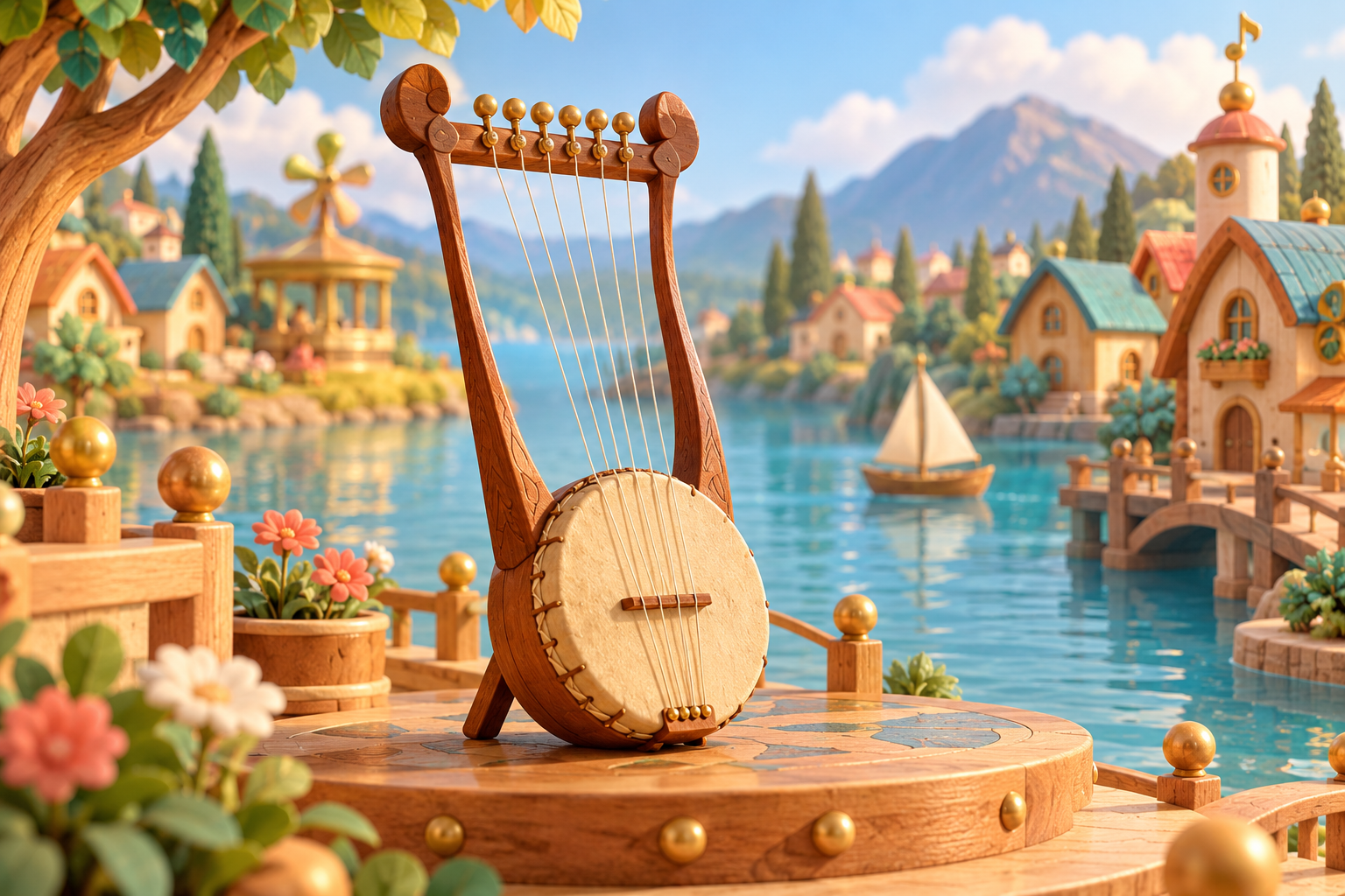 Illustration de Krar pour Melodiwi, direction artistique du village-boîte à musique.