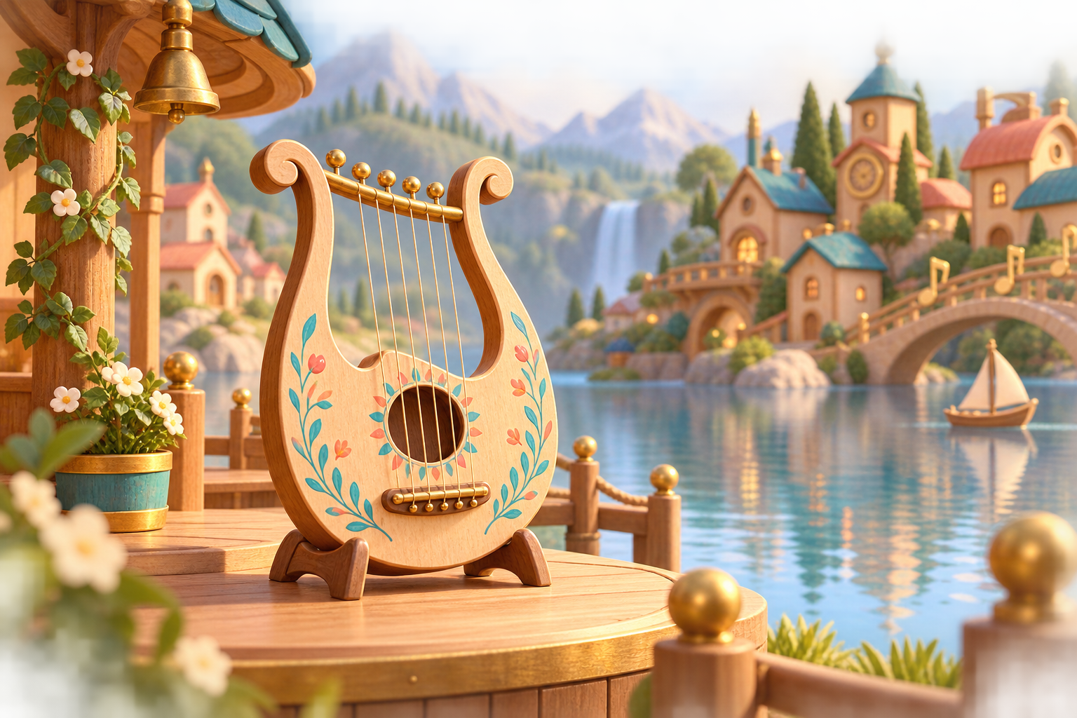 Illustration de Lyre guitare pour Melodiwi, direction artistique du village-boîte à musique.