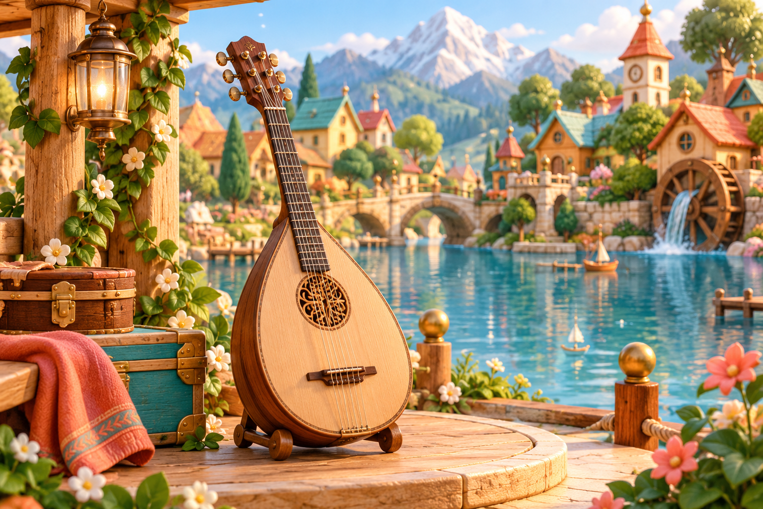 Illustration de Mandore pour Melodiwi, direction artistique du village-boîte à musique.