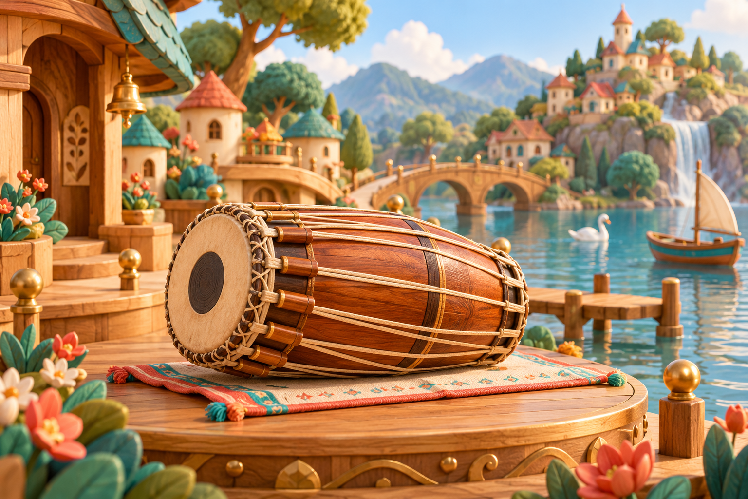 Illustration de Mridangam pour Melodiwi, direction artistique du village-boîte à musique.