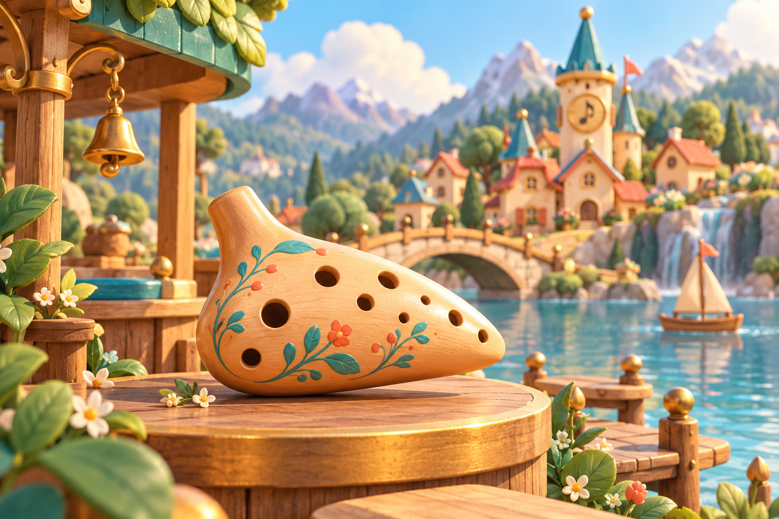 Illustration de Ocarina pour Melodiwi, direction artistique du village-boîte à musique.