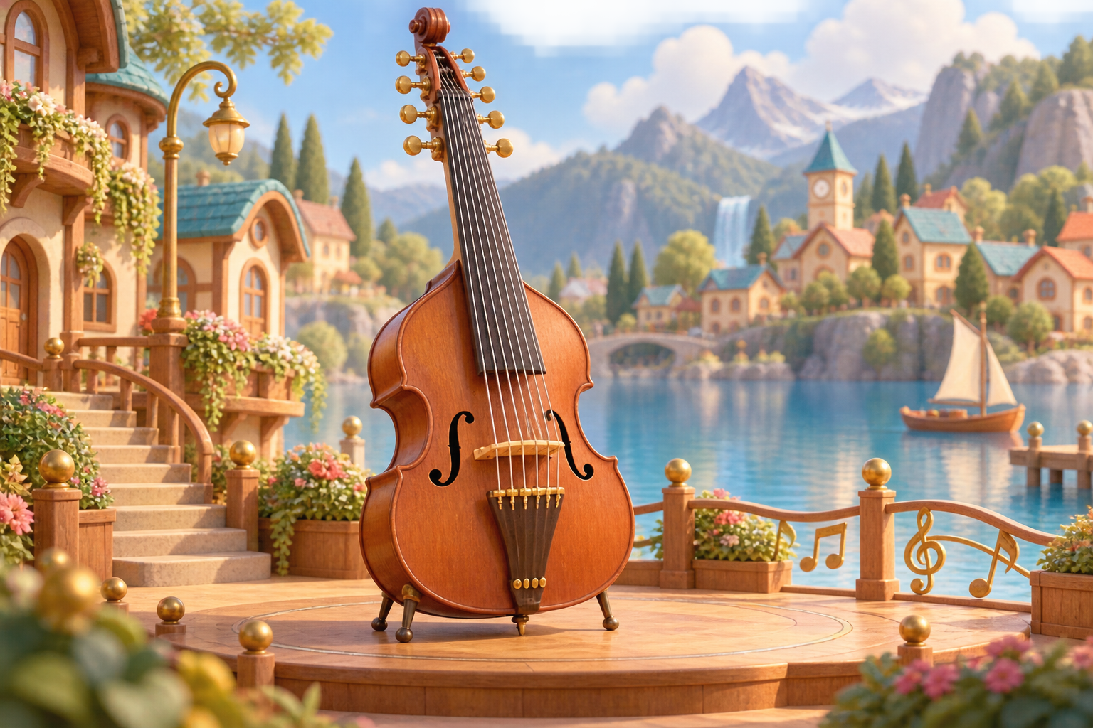 Illustration de Octobasse pour Melodiwi, direction artistique du village-boîte à musique.