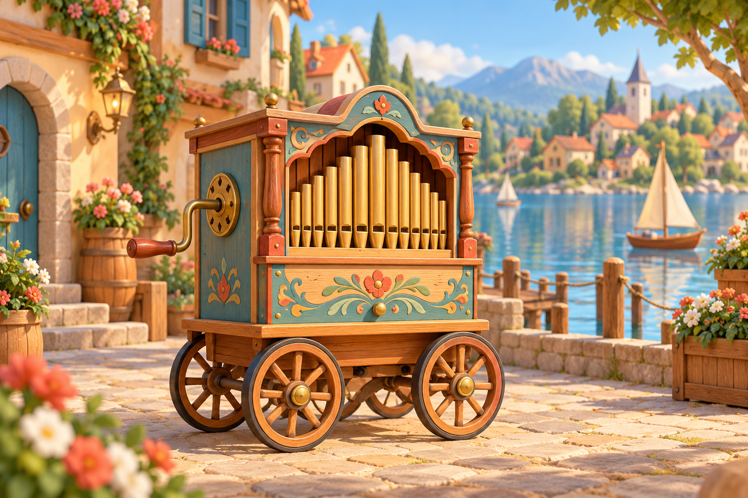 Illustration de Orgue de Barbarie pour Melodiwi, direction artistique du village-boîte à musique.