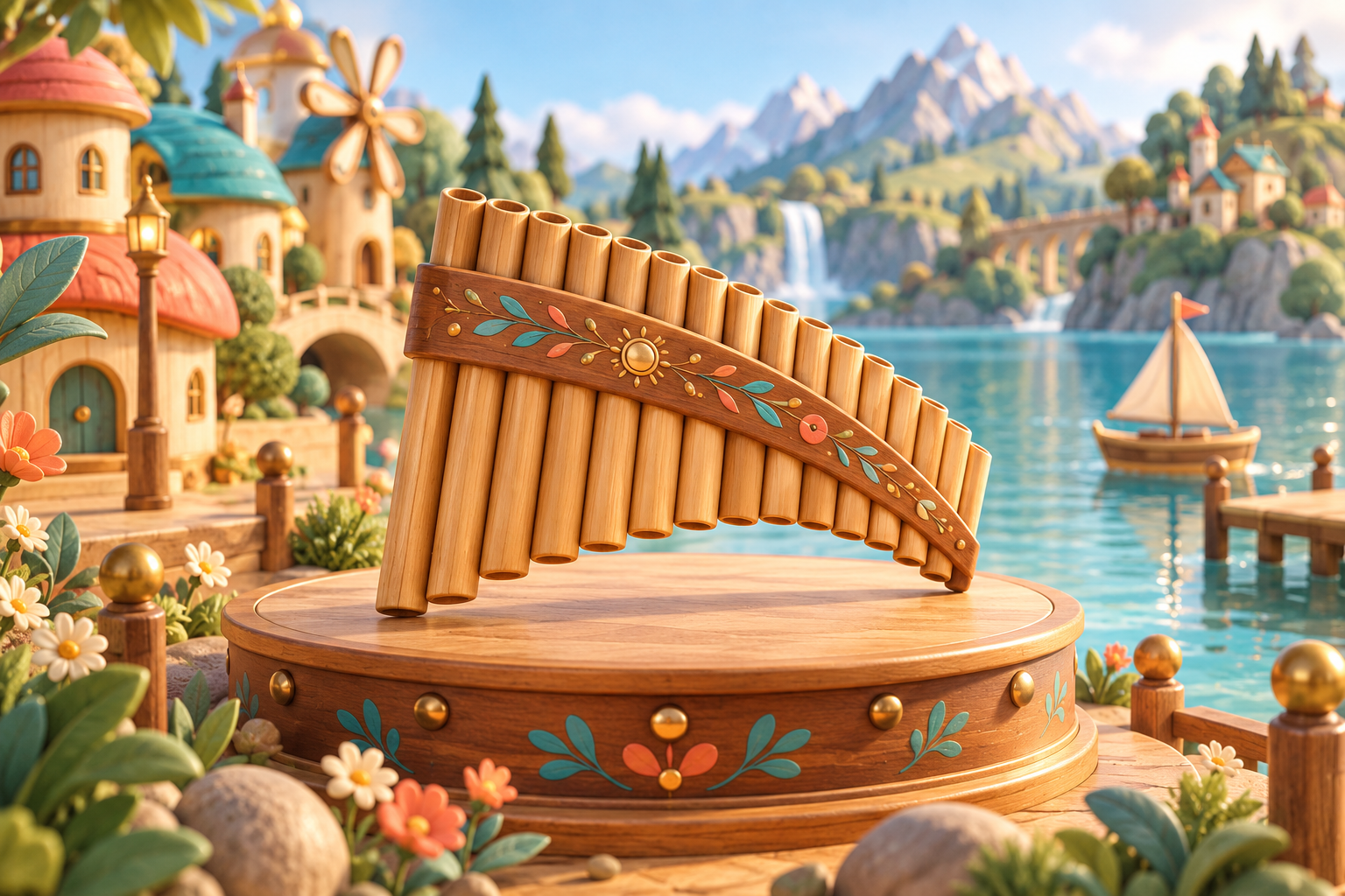Illustration de Panduri pour Melodiwi, direction artistique du village-boîte à musique.
