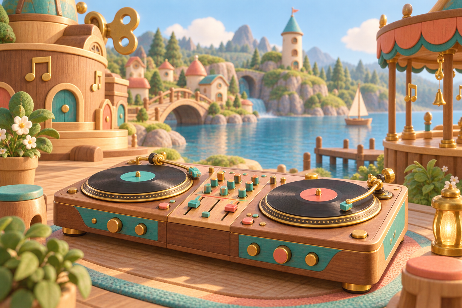 Illustration de Platines de DJ pour Melodiwi, direction artistique du village-boîte à musique.