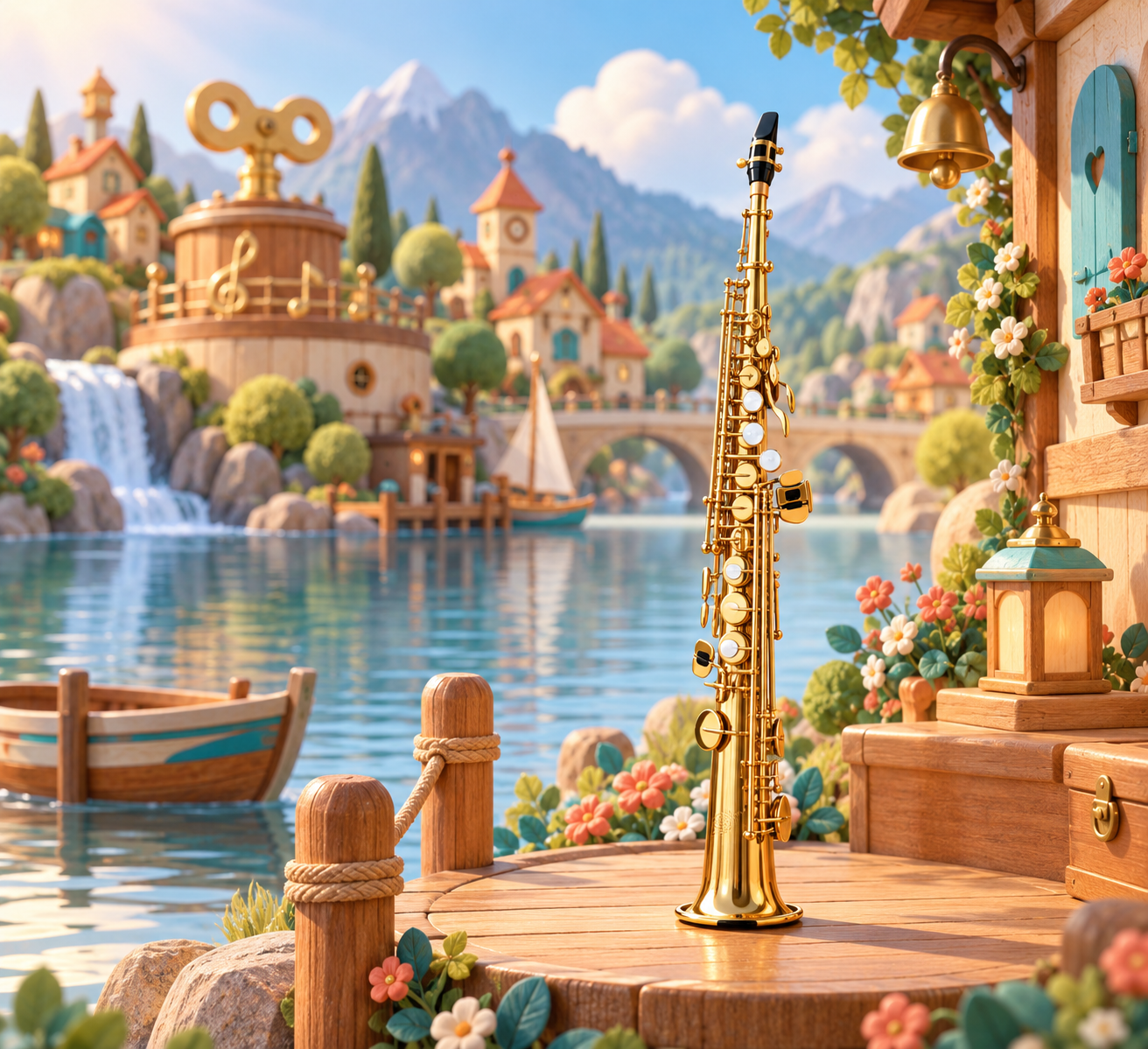 Illustration de Saxophone soprano pour Melodiwi, direction artistique du village-boîte à musique.