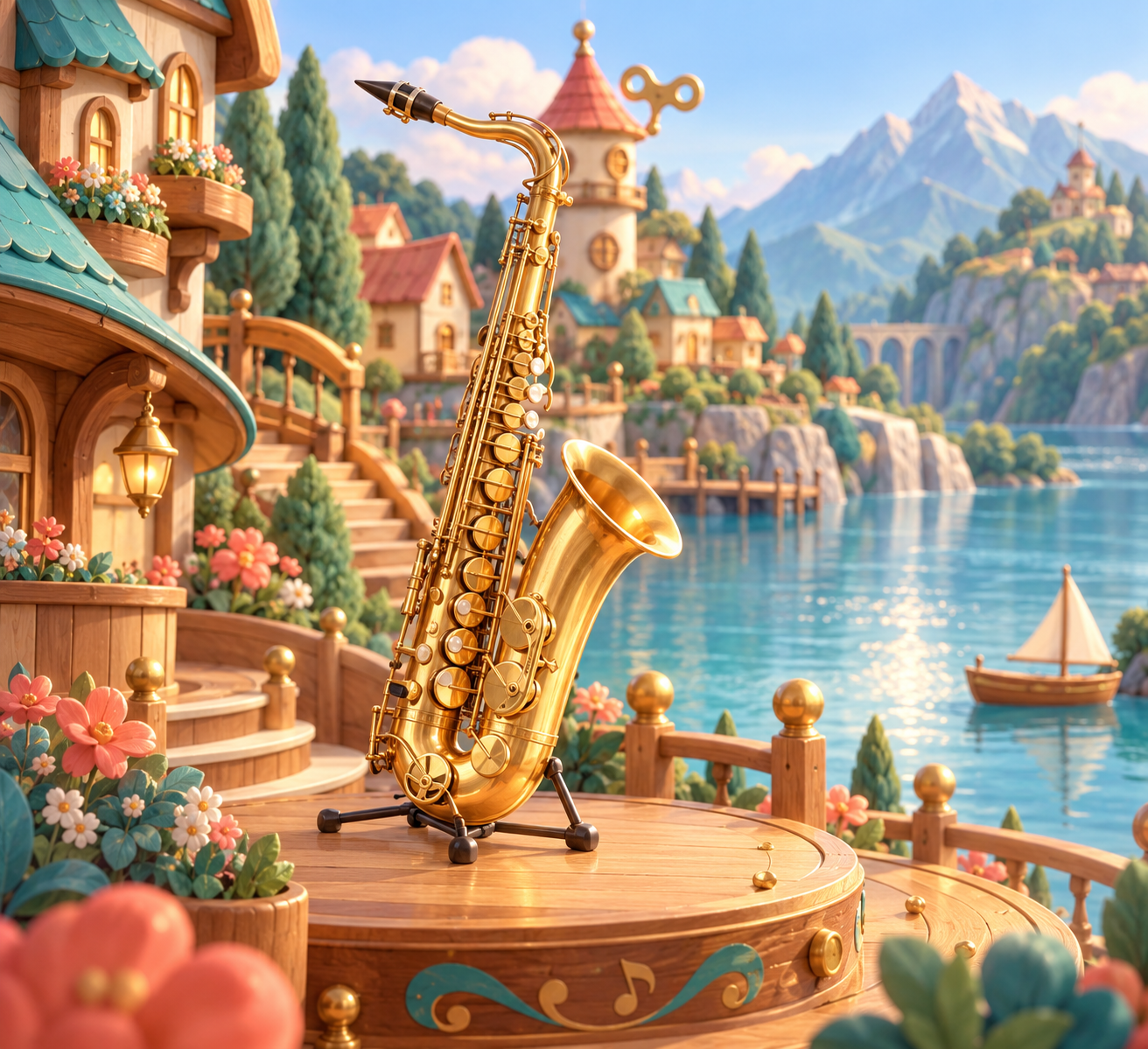 Illustration de Saxophone ténor pour Melodiwi, direction artistique du village-boîte à musique.