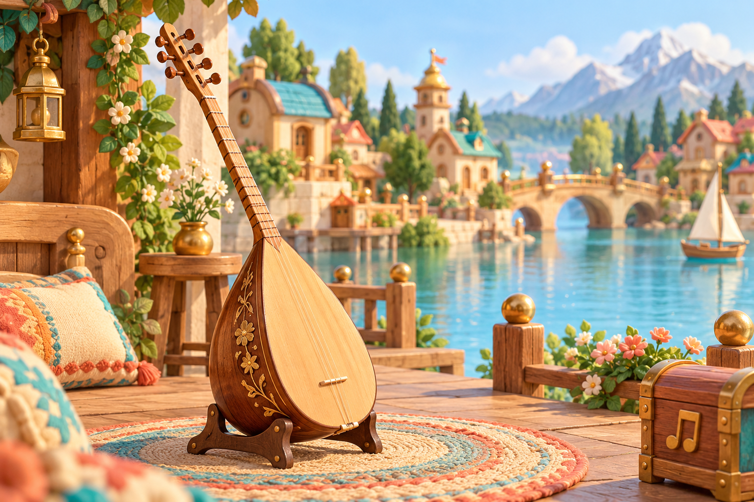 Illustration de Saz pour Melodiwi, direction artistique du village-boîte à musique.