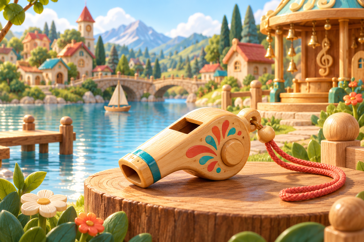 Illustration de Sifflement pour Melodiwi, direction artistique du village-boîte à musique.