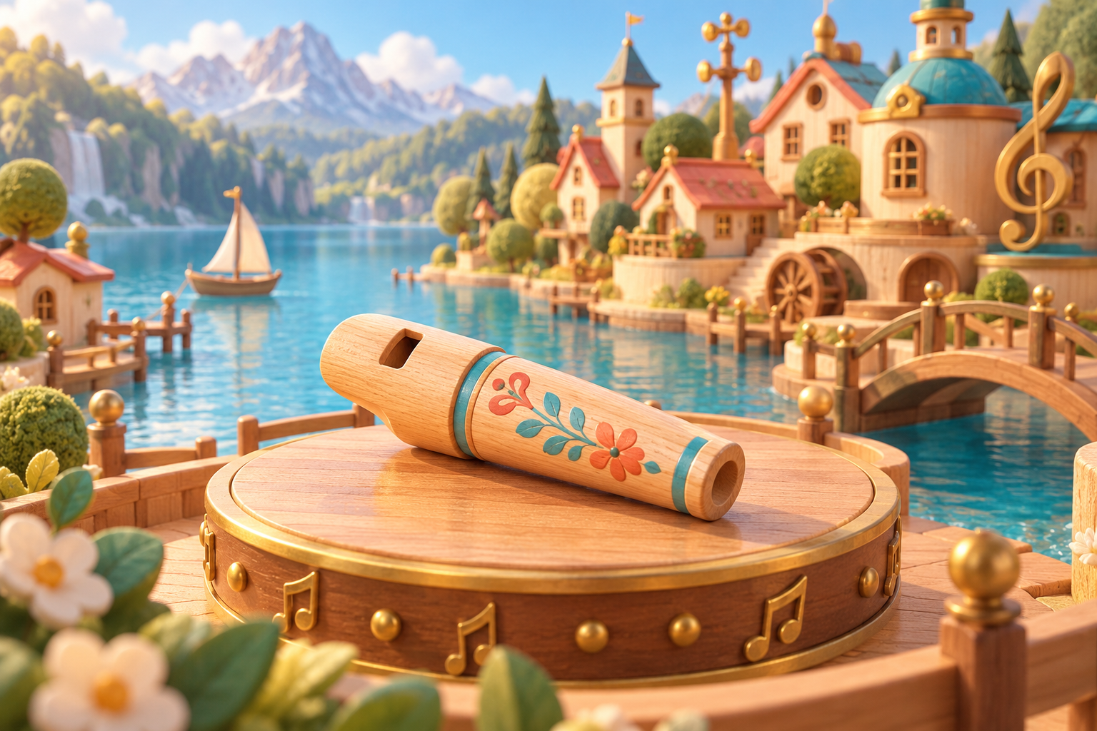 Illustration de Sifflet pour Melodiwi, direction artistique du village-boîte à musique.