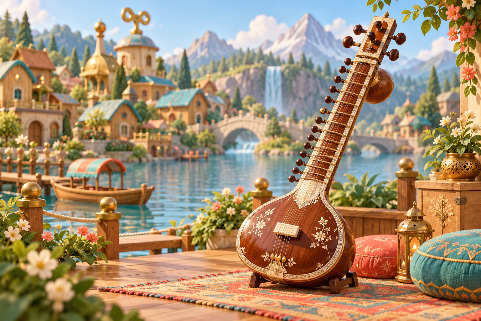 Illustration de Sitar pour Melodiwi, direction artistique du village-boîte à musique.