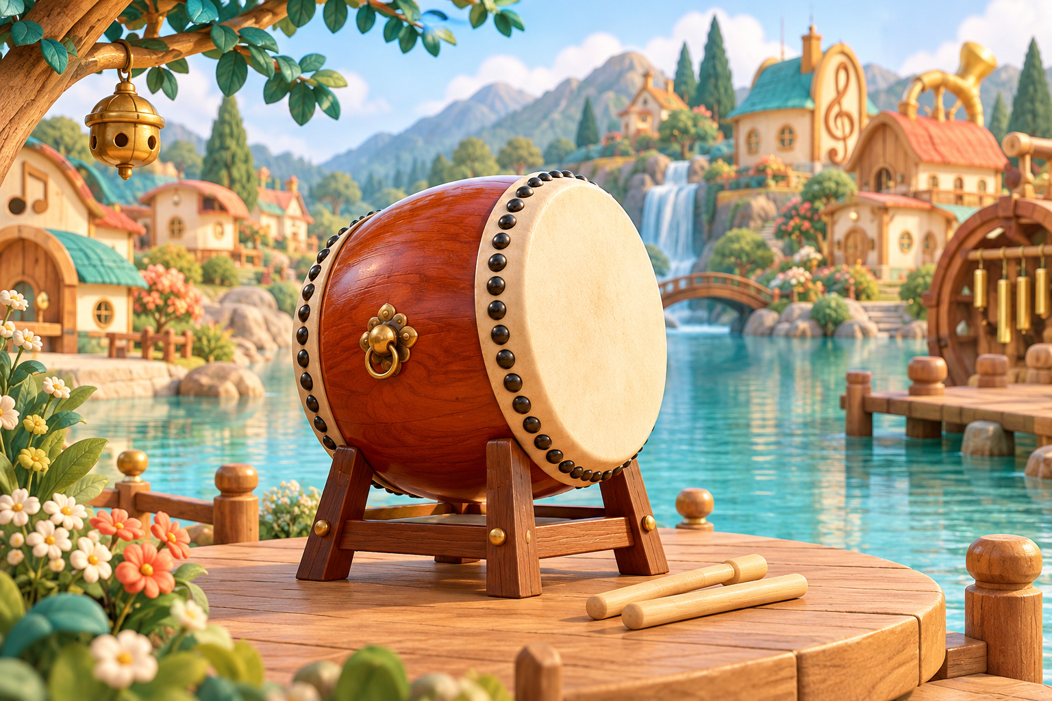 Illustration de Taiko pour Melodiwi, direction artistique du village-boîte à musique.
