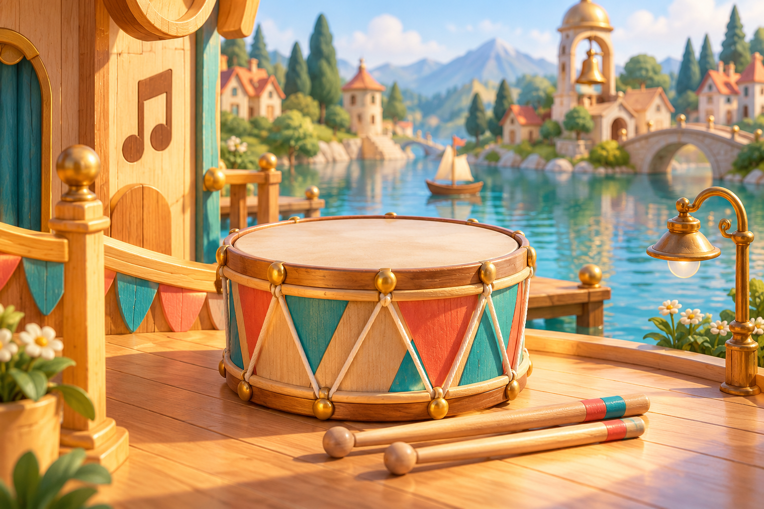 Illustration de Tambour pour Melodiwi, direction artistique du village-boîte à musique.
