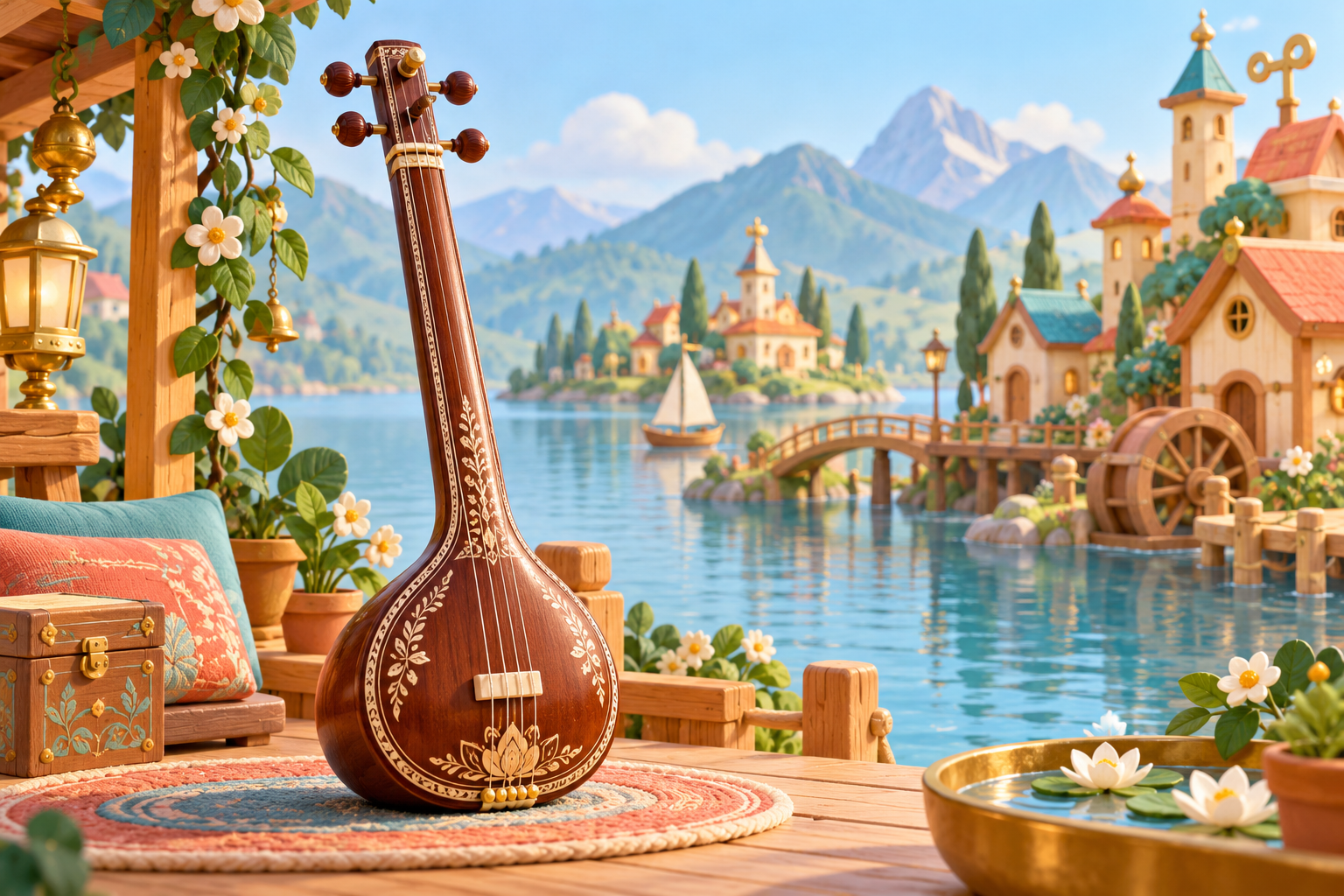Illustration de Tampura pour Melodiwi, direction artistique du village-boîte à musique.