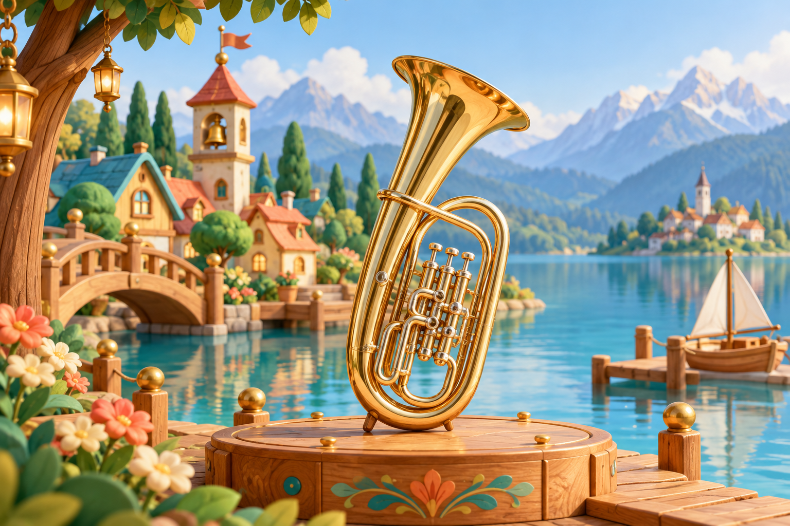 Illustration de Tenorhorn pour Melodiwi, direction artistique du village-boîte à musique.