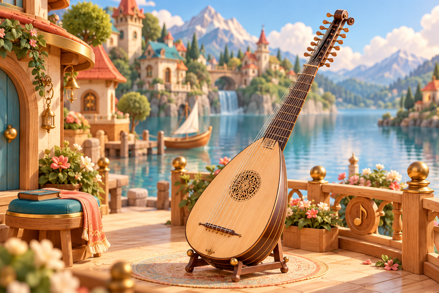 Illustration de Théorbe pour Melodiwi, direction artistique du village-boîte à musique.